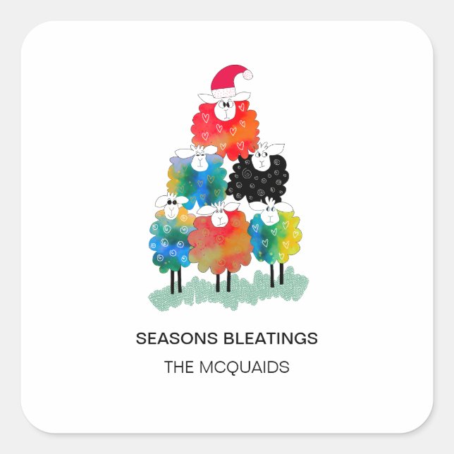 Sticker Carré Drôle & Festive Saisons de Moutons de Vacances (Devant)