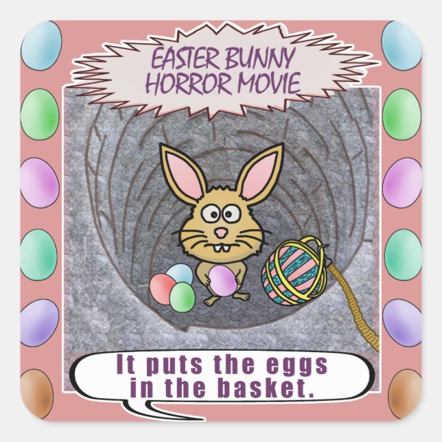 Sticker Carré Drôle film d'horreur lapin de Pâques (Devant)