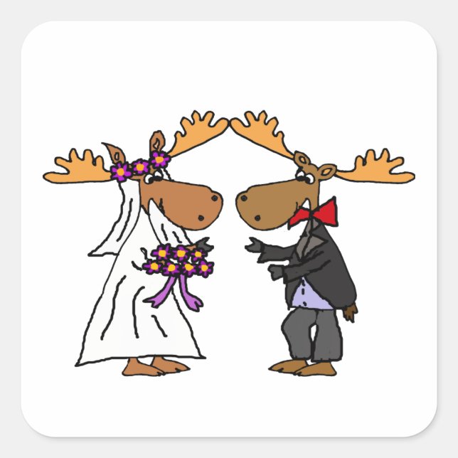 Sticker Carré Drôle Funky Moose Mariage dessin animé (Devant)