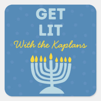 Sticker Carré Drôle "Get Lit" Chic Personnalisé Menorah Hanoukka