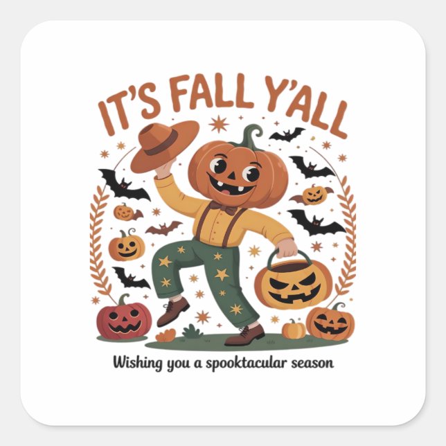 Sticker Carré Drôle Halloween automne mignon C’est automne Y’all (Devant)