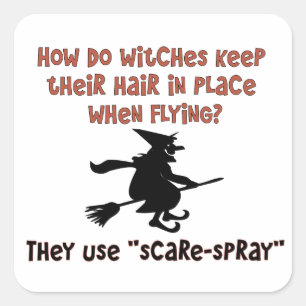 Sticker Carré Drôle Halloween Flying Witke Plaisanter