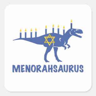 Sticker Carré Drôle Hanoukka Dinosaur MenorahSaurus Dino