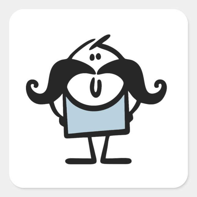 Sticker Carré Drôle homme bâton avec moustaches (Devant)
