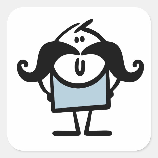Sticker Carré Drôle homme bâton avec moustaches (Devant)