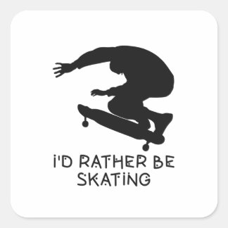 Sticker Carré drôle je préfère patiner une citation en blanc