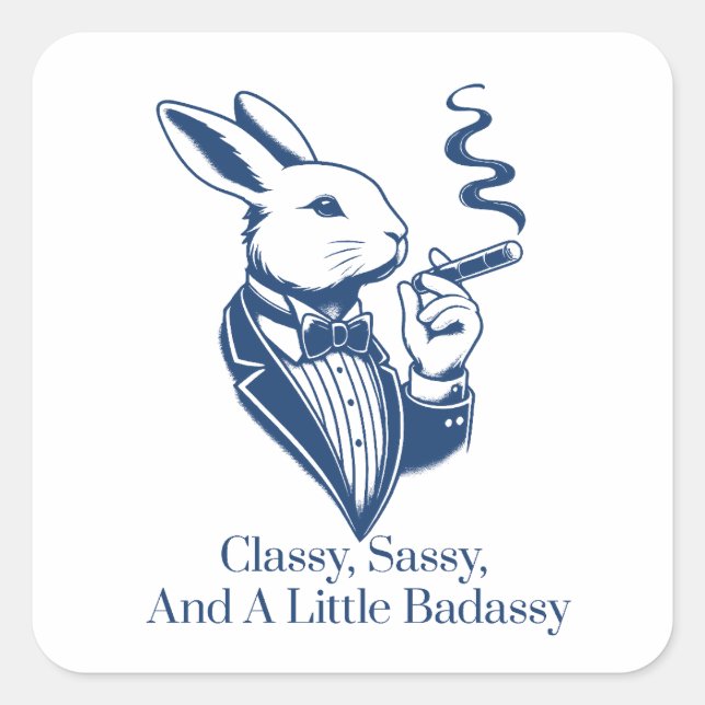 Sticker Carré Drôle lapin Classé Fumer Cigar (Devant)