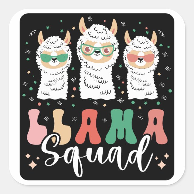 Sticker Carré Drôle Llama Squasse Lunettes de soleil Cool Llamas (Devant)