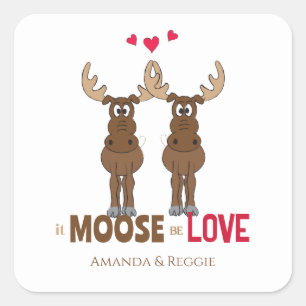 Sticker Carré Drôle Mariage mignon Humour Whimsical Moose Fun