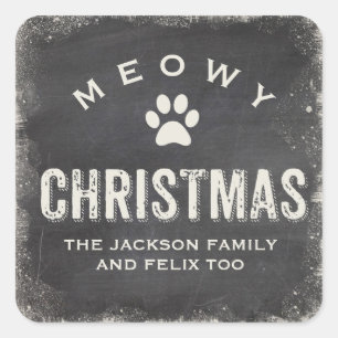 Sticker Carré Drôle Meowy Joyeux chat de Noël Paw personnalisé