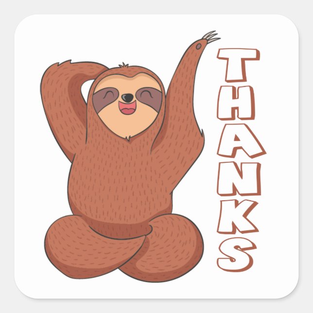 Sticker Carré Drôle Merci de dessin animé Sloth (Devant)
