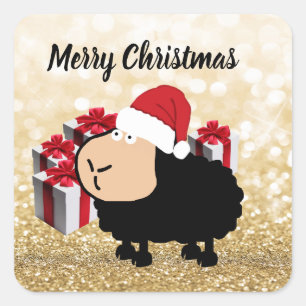Sticker Carré Drôle mignon Père Noël dessin animé mouton Noël
