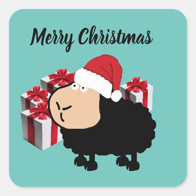 Sticker Carré Drôle mignon Père Noël dessin animé mouton Noël (Devant)