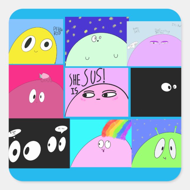 Sticker Carré Drôle mignon Sassy Happy Blob Cartoons (Devant)