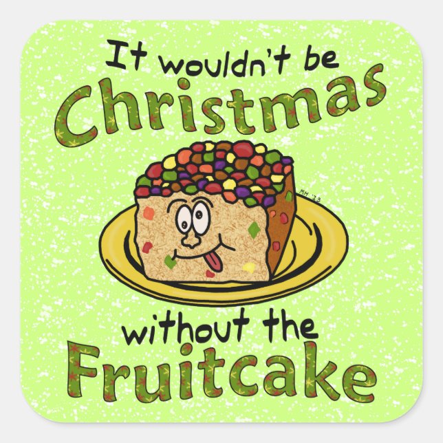 Sticker Carré Drôle Noël Cartoon Fruitcake (Devant)