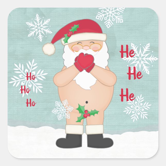 Sticker Carré Drôle Noël mignon Personnalisé Naughty Père Noël (Devant)