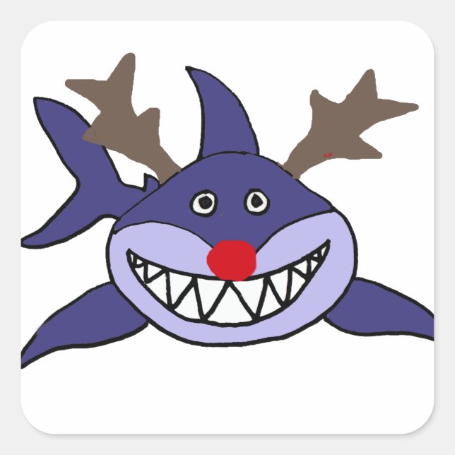 Sticker Carré Drôle Nouvel An Requin Reindeer (Devant)