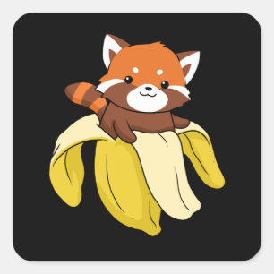 Sticker Carré Drôle Panda Rouge Cadeau Enfants Banana Panda Roug