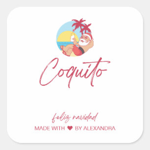 Sticker Carré Drôle Père Noël Coquito Food and Beverage Étiquett
