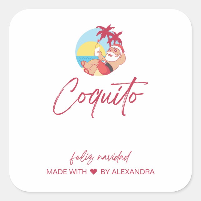 Sticker Carré Drôle Père Noël Coquito Food and Beverage Étiquett (Devant)