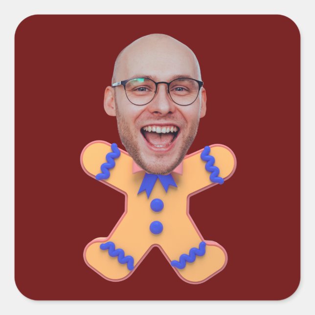 Sticker Carré Drôle Personnalisé Visage Photo Gingerbread Hommes (Devant)