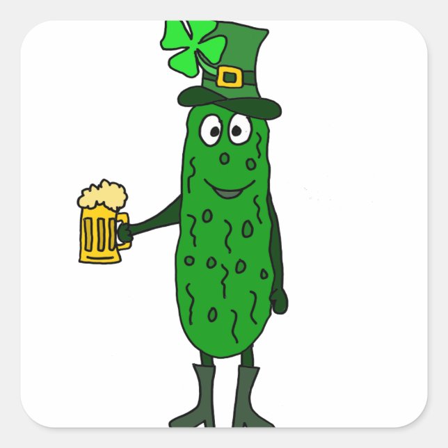 Sticker Carré Drôle Pickle St. Patrick's Day Art (Devant)