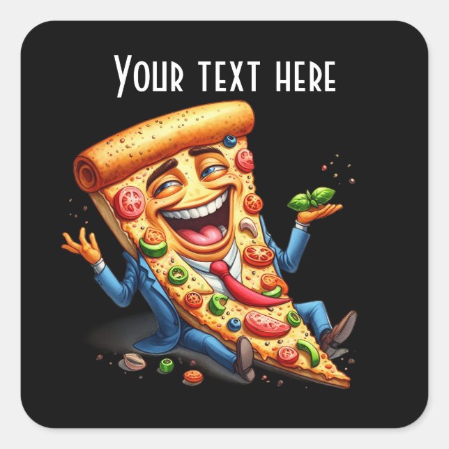 Sticker Carré Drôle pizza partie ajouter un message (Devant)