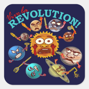 Sticker Carré Drôle Planète Révolution Solaire Système Dessin