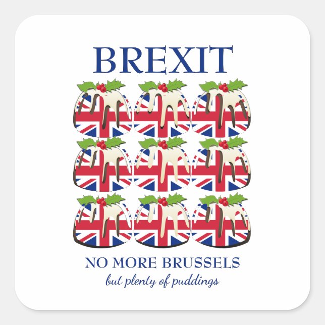 Sticker Carré Drôle | Pudding de Noël | UNION JACK | BREXIT (Devant)