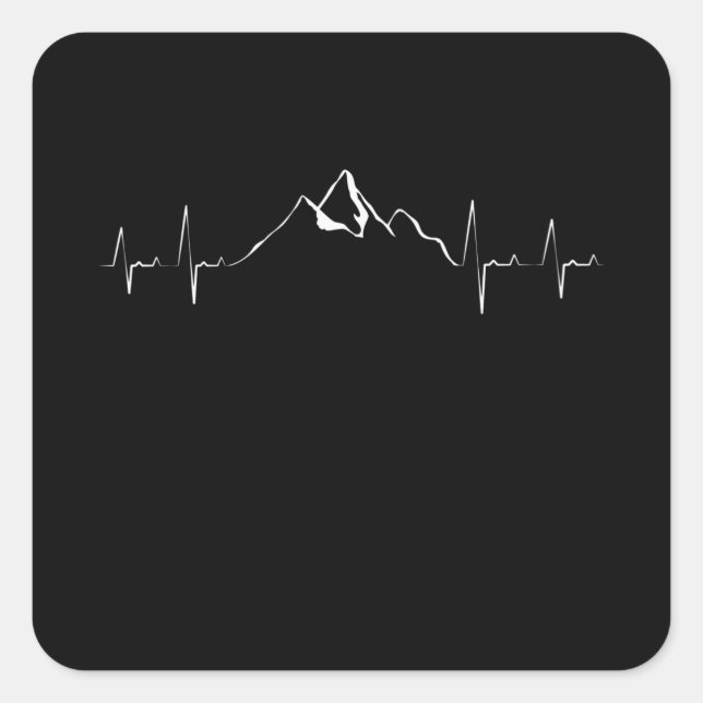 Sticker Carré Drôle Randonnée Heartbeat Mountain Cadeau (Devant)