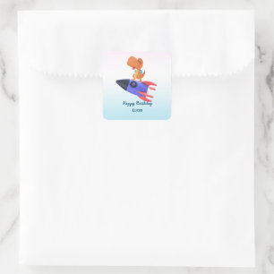 Sticker Carré Drôle roquette dinosaure retour 2 Scolaire fête d'