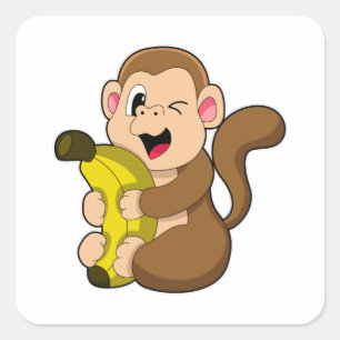 Sticker Carré Drôle singe avec banane
