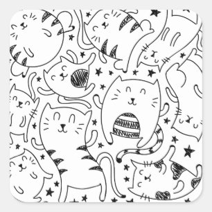 Sticker Carré Drôle sketchy dansant chats doodle motif