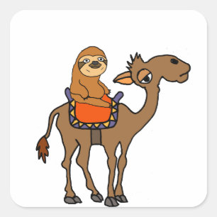 Sticker Carré Drôle Sloth Riding Camel Cartoon