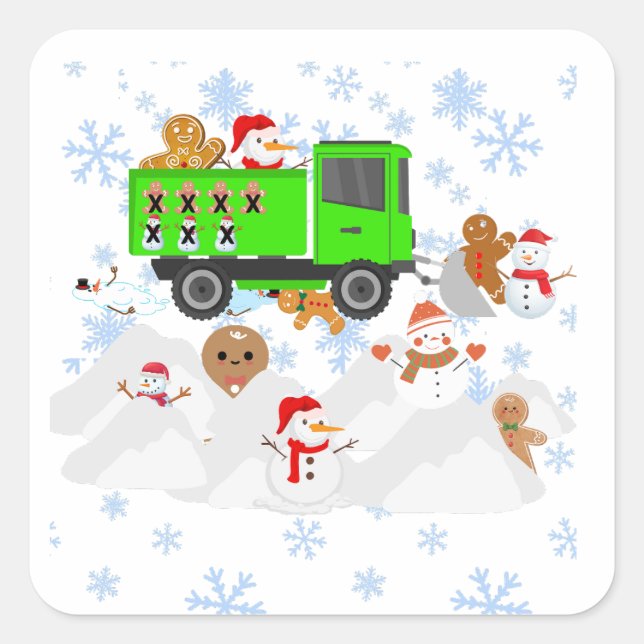 Sticker Carré Drôle Snowploing Snowmen et Gingerbread Hommes (Devant)