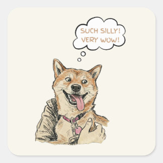 Sticker Carré Drôle "Tellement bête, très wow" Shiba Inu Doge Me