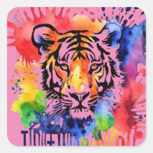 Sticker Carré Drôle tigre coloré à l'aquarelle