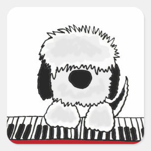 Sticker Carré Drôle Vieux chien anglais jouer Clavier