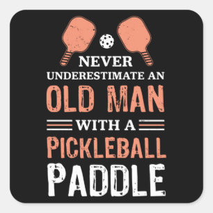 Sticker Carré Drôle Vieux Homme Pickleball Paddle cadeau