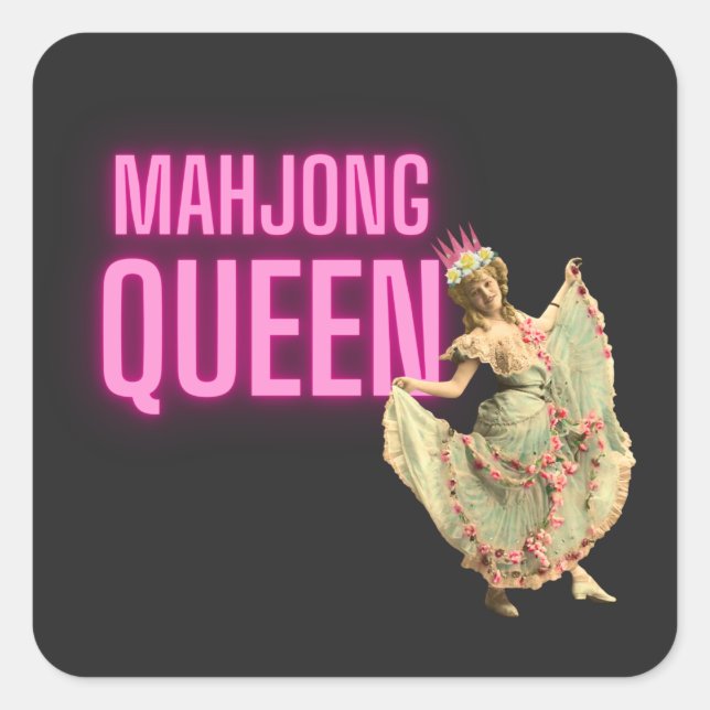 Sticker Carré Drôle Vintage reine Mahjong (Devant)