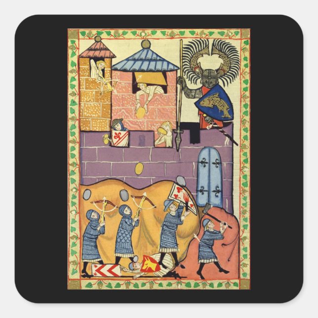 Sticker Carré Dropping Rocks, Manesse de Codex du XIVe siècle (Devant)