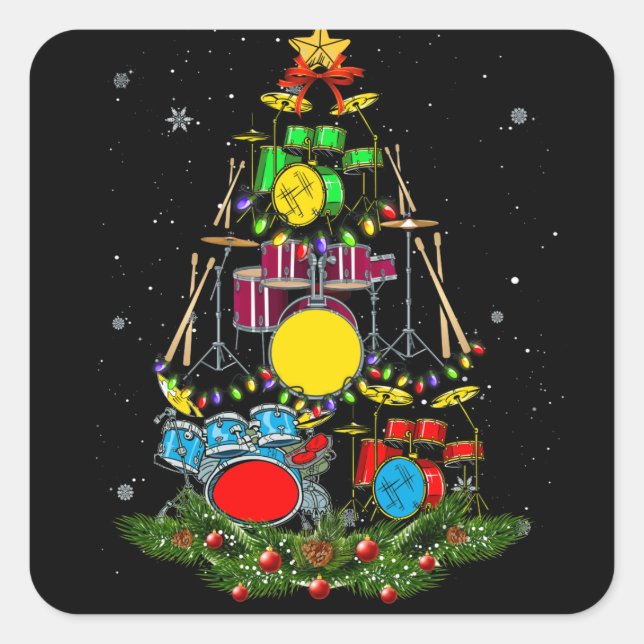 Sticker Carré Drummer Père Noël Noël Drum Drummer Noël (Devant)