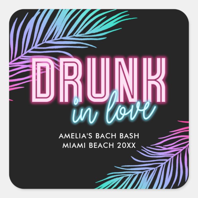 Sticker Carré Drunin In Love Neon Blue & Pink Tropical Bach (Devant)
