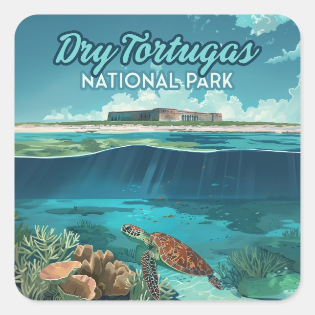 Sticker Carré Dry Tortugas Parc National Floride Turtle (Devant)