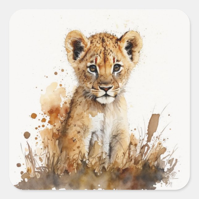 Sticker Carré du Lion King de l'aquarelle (Devant)
