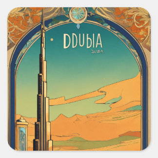 Sticker Carré Dubaï Dreamscape - Style graphique Art Nouveau Pos
