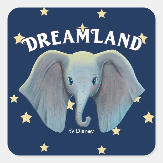 Sticker Carré Dumbo | Cute Gros Oreilles Peint Art (Devant)