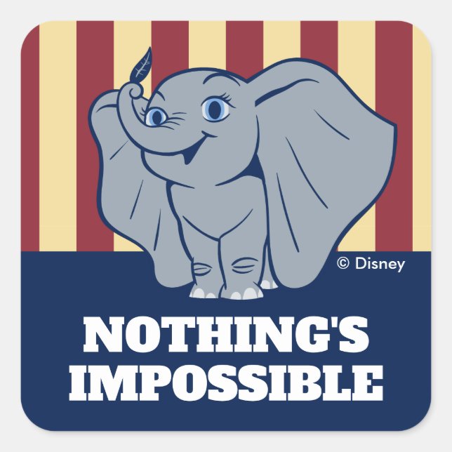 Sticker Carré Dumbo | Doublon de dessin animé tenant la plume (Devant)