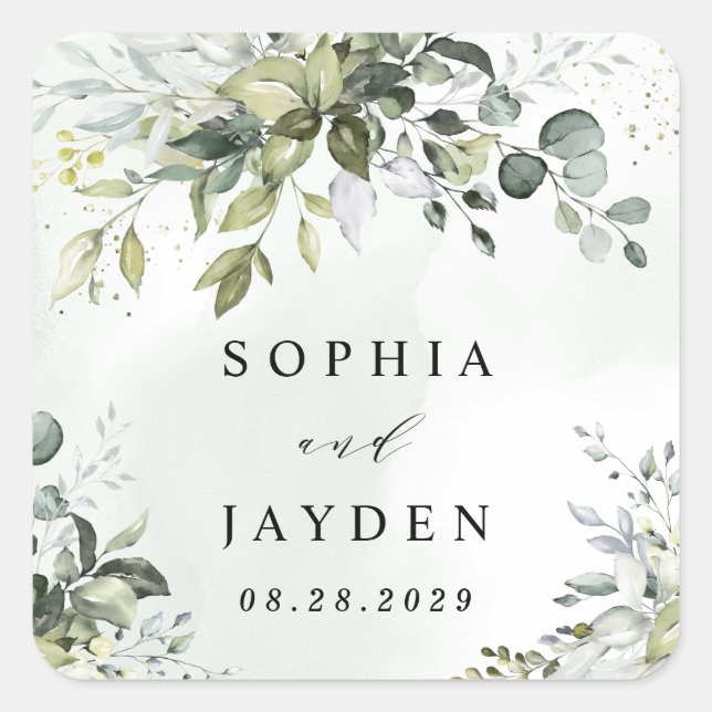 Sticker Carré Dusty Blue Eucalyptus Vert Mariage Succulent (Devant)