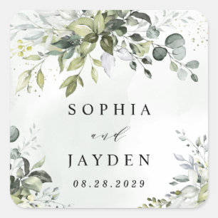 Sticker Carré Dusty Blue Eucalyptus Vert Mariage Succulent